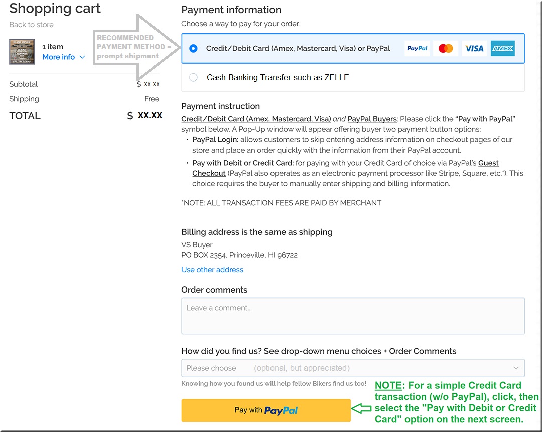 Sample Checkout windows with instructional comments