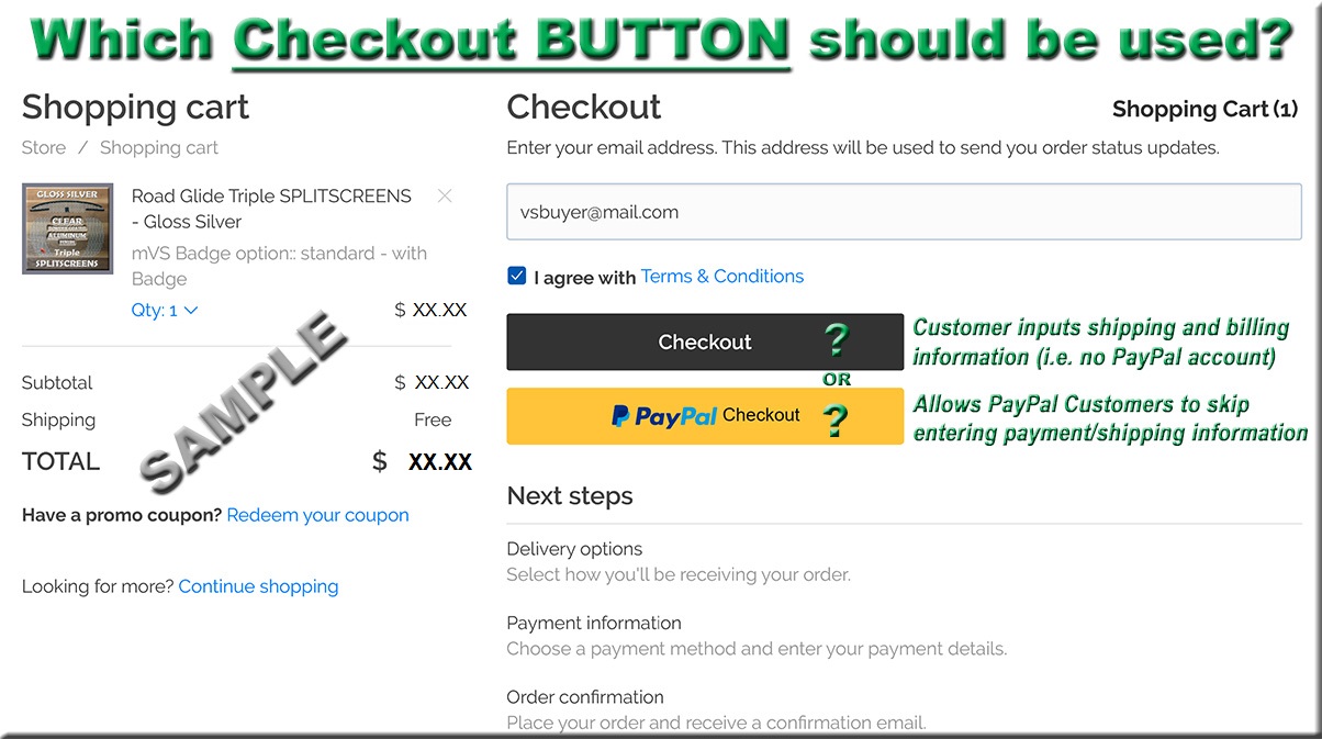 Sample Checkout windows with instructional comments